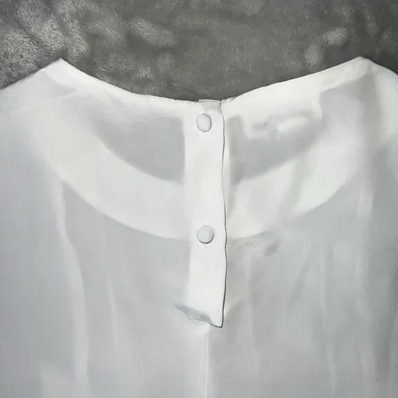 LLOYD WILLIAMS Vintage 90s Womens 36 Satin Ruffle Relax Fit Button Back Blouse - Picture 7 of 9